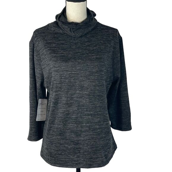 NY Collection 2X-Large Sweater Cowl Neck Face Covering 3/4 Sleeve Black Marled - Picture 1 of 11